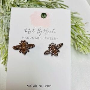 Handmade Bee Earrings by Made By Nicole - Brown